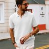 Mens Polo Shirts Short Sleeve V Neck Knit Textured Polo Knitted Golf Shirt