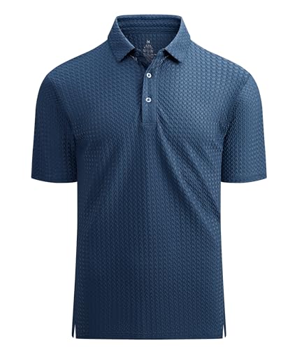 Mens Bubble Jacquard Polo Shirt Super Stretch Short Sleeve Polo Shirts for Men