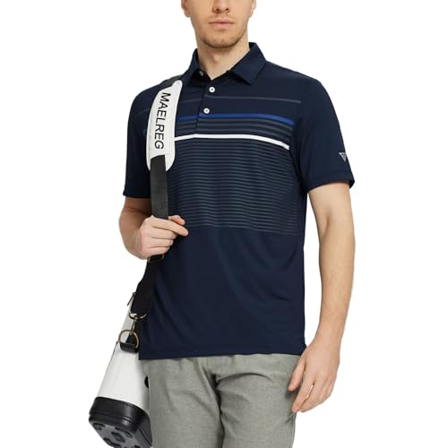 Golf Shirts for Men Short Sleeve Regular Fit Moisture Wicking Performance Casual Striped Print Mens Polo Shirts