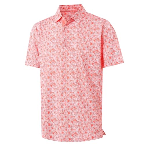Mens Golf Shirt Short Sleeve Dry Fit Print Moisture Wicking Performance Patterns Collared Polo Shirt