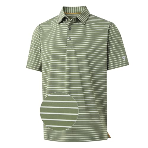 Golf Shirts for Men Moisture Wicking Striped Polo Performance Dry Fit Business Sports Mens Polo Shirts Short Sleeve