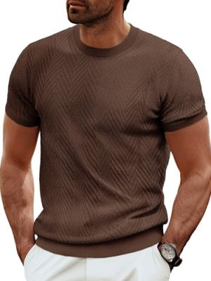 Men's Short Sleeve Knit T-Shirts Casual Crewneck Solid Texture Knit Shirt
