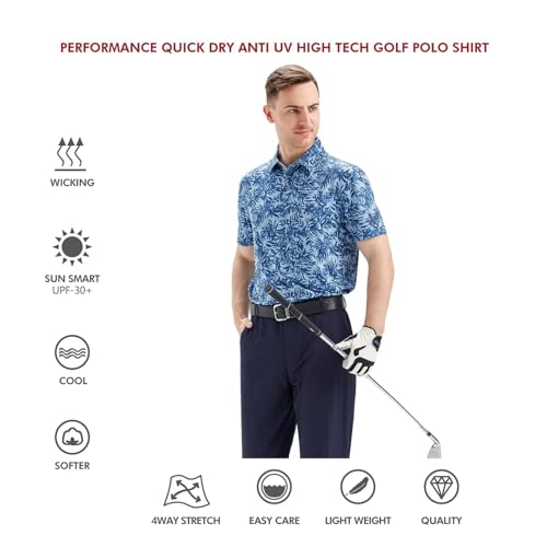 Men's Golf Polo Shirts Short Sleeve Striped Performance Moisture Wicking Dry Fit Golf Shirts for Men