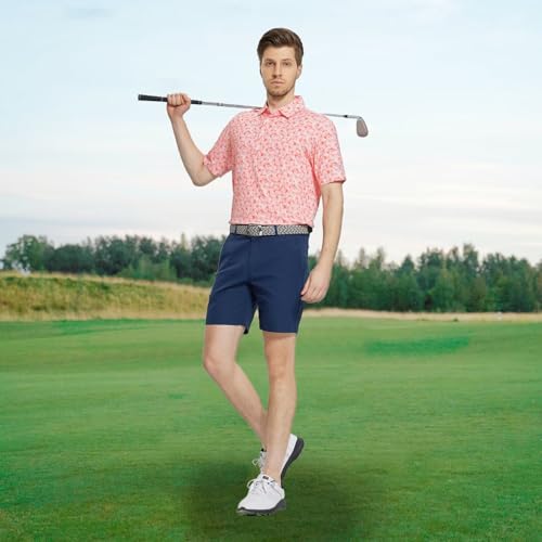 Mens Golf Shirt Short Sleeve Dry Fit Print Moisture Wicking Performance Patterns Collared Polo Shirt