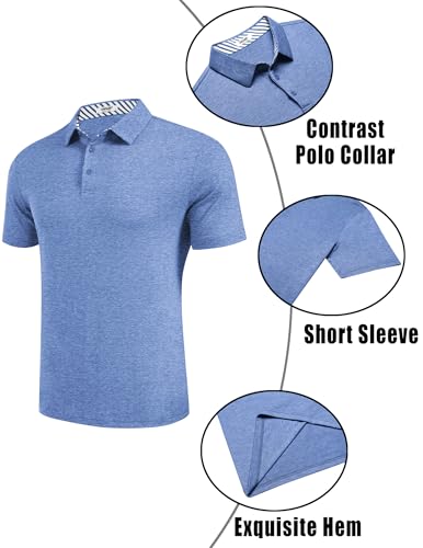 Men's Casual Polo Shirts Short Sleeve Classic Basic Tee Button Collar Shirt Summer Golf T-Shirt