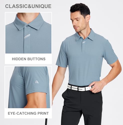 Jacquard Golf Shirts for Men Moisture Wicking Short Sleeve Performance Dry Fit Active Mens Polo Shirts