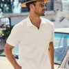 Mens Casual Polo Shirt Summer Short Sleeve Vacation Button Beach Knit Stretchy Golf Shirts