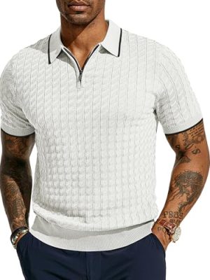 Men's Knit Polo Shirts Short Sleeve Quarter Zip Polo Shirt
