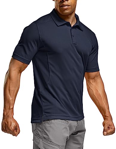 Men's Polo Shirts, Tactical Short Sleeve Golf Performance Shirts, Lightweight Dry Fit UPF 50+ Pique