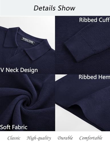 Mens Sweater Long Sleeve V Neck Pullover Sweater Knitted Textured Sweater