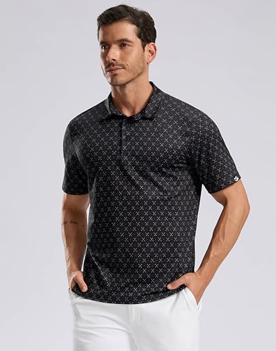 Men's Golf Shirt Short Sleeve Dry Fit Polo Moisture Wicking Print Collared Golf Shirts for Men Casual Lightweight