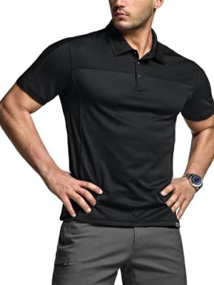 Men's Polo Shirts, Tactical Short Sleeve Golf Performance Shirts, Lightweight Dry Fit UPF 50+ Pique