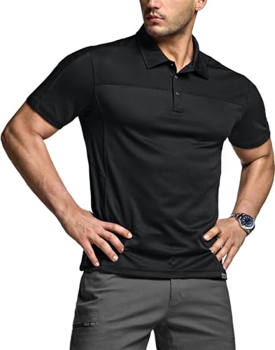 Men's Polo Shirts, Tactical Short Sleeve Golf Performance Shirts, Lightweight Dry Fit UPF 50+ Pique