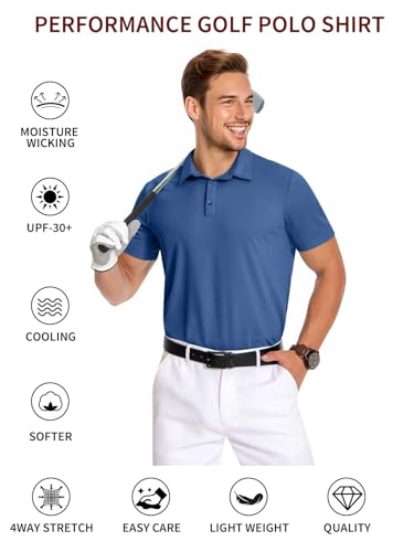 Mens Polo Shirts Short Sleeve Golf Shirts Moisture Wicking Athletic Casual Polo Shirts