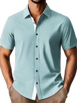 Mens Short Sleeve Button Down Shirts Casual Stylish Wrinkle-Free Untuckit Dress Shirt