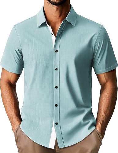 Mens Short Sleeve Button Down Shirts Casual Stylish Wrinkle-Free Untuckit Dress Shirt
