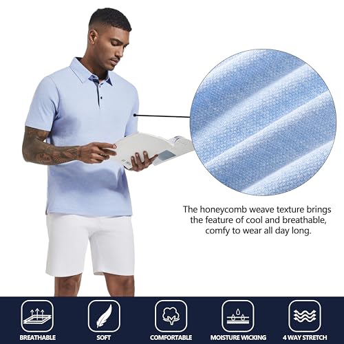Men's Polo Shirts Short Sleeve Cotton Blend Moisture Wicking Dry Fit Performance Collared Golf Shirts for Men