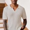 Mens Johnny Collar Polo Shirts Crochet Hollow Out Summer Casual Shirt (S-XXL)