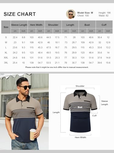 Men's Striped Polo Shirt Short Sleeve Casual Color Block Graphic Tee Collared Golf Shirts for Men
