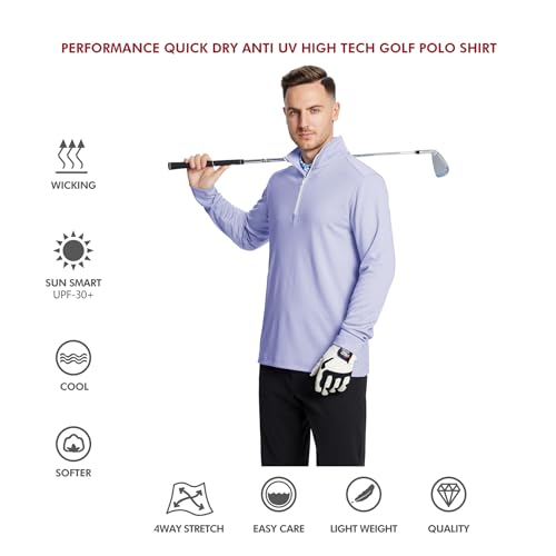Quarter Zip Golf Pullover Men Dry Fit Long Sleeve Performance Wicking Mock Neck 1/4 Zip Pullover Mens Sweatshirt