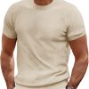 Men's Short Sleeve Knit T-Shirts Casual Crewneck Solid Texture Knit Shirt