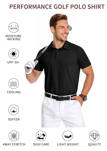Mens Polo Shirts Short Sleeve Golf Shirts Moisture Wicking Athletic Casual Polo Shirts
