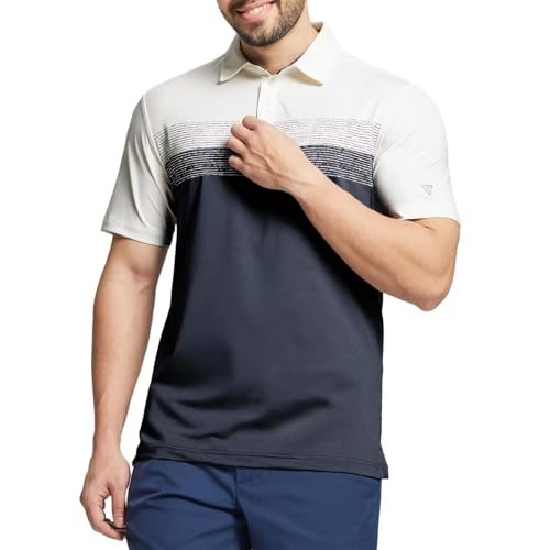 Golf Shirts for Men Dry Fit Performance Chest Print Color Block Moisture Wicking Casual Short Sleeve Polo Shirts