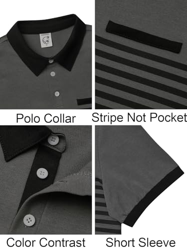 Men's Striped Polo Shirt Short Sleeve Casual Color Block Graphic Tee Collared Golf Shirts for Men