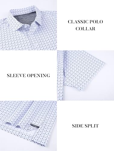 Mens Golf Shirts Print Moisture Wicking Short Sleeve Performance Dry Fit Stretch Active Polo Shirts for Men