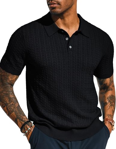 41GKEyXKvoL.jpg Mens Knit Polo Shirt Short Sleeve Hollow Out Knit Shirt Texture Knitted Polo