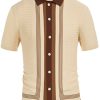 Men's Vintage Stripe Knit Polo Shirts Short Sleeve Stylish Button Down Cardigan Sweater