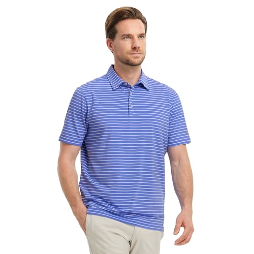 Golf Shirts for Men Moisture Wicking Striped Polo Performance Dry Fit Business Sports Mens Polo Shirts Short Sleeve