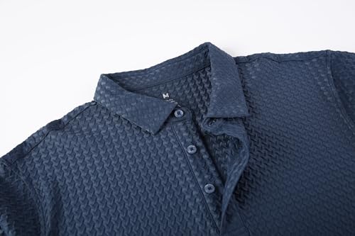 Mens Bubble Jacquard Polo Shirt Super Stretch Short Sleeve Polo Shirts for Men
