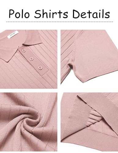 Men's Knit Polo Shirts Short Sleeve Ribbed Knitted Shirt Summer Lightweight Casual Golf Shirts