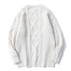 Oversized Knit Sweater Solid Vintage Pullover Sweater Unisex Woven Crewneck Knitted Tops