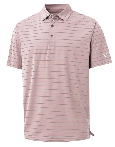 Mens Striped Golf Shirts Short Sleeve Silk-Like Touch Water-Resistant Breathable Soft Collared Polo Shirts for Men