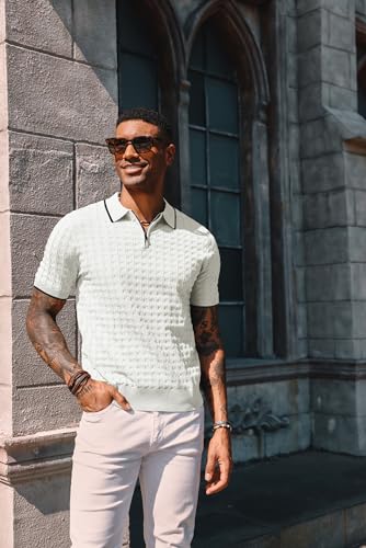 Men's Knit Polo Shirts Short Sleeve Quarter Zip Polo Shirt
