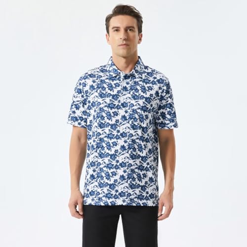 Golf Shirts for Men Dry Fit Performance Print Short Sleeve Moisture Wicking Golf Polo Shirts