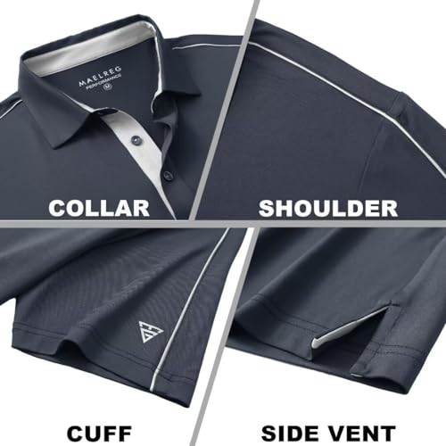 Golf Polo Shirts for Men Short Sleeve Dry Fit Solid Moisture Wicking Casual Performance Collared Mens Polo Shirts