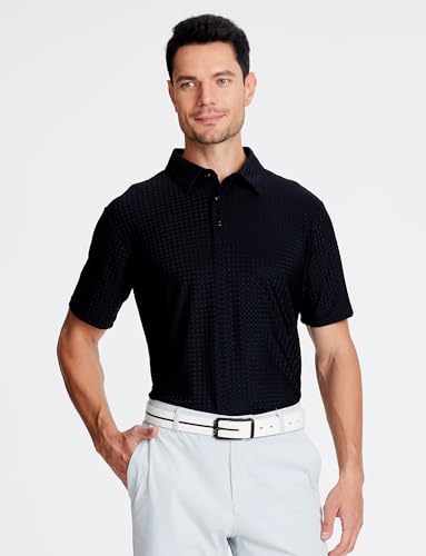 Mens Bubble Jacquard Polo Shirt Super Stretch Short Sleeve Polo Shirts for Men