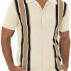 Mens Polo Shirts Vintage Striped Knitting Short Sleeves Button Down Golf Shirts
