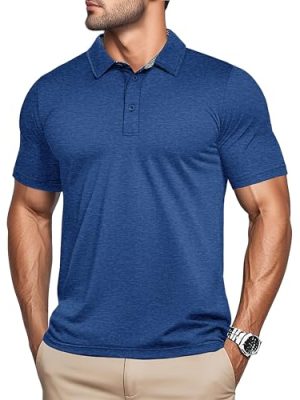 Men's Short Sleeve Polo Golf Shirts 3-Button Moisture Wicking Athletic T-Shirts Casual Collared Shirt