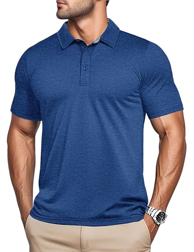 Men's Short Sleeve Polo Golf Shirts 3-Button Moisture Wicking Athletic T-Shirts Casual Collared Shirt