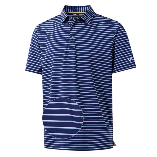 Golf Shirts for Men Moisture Wicking Striped Polo Performance Dry Fit Business Sports Mens Polo Shirts Short Sleeve