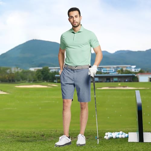 Golf Shorts Casual Quick Dry Lightweight Soft Flat Front Sports Business Pocket 9 inch Inseam Polo Shorts for Men Dark Blue