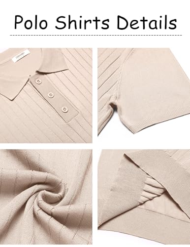 Men's Knit Polo Shirts Short Sleeve Ribbed Knitted Shirt Summer Lightweight Casual Golf Shirts