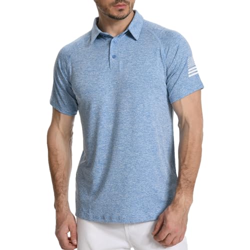 Mens Golf Shirt Moisture Wicking Quick-Dry Short Sleeve Casual Patriotic Polo Shirts for Men