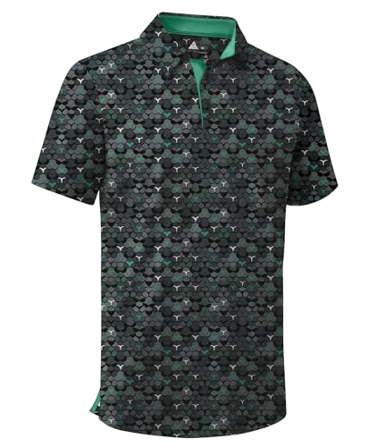 Men's Golf Shirts Short Sleeve Moisture Wicking Performance Print Patterns Casual Collared Golf Polo Shirt for Men