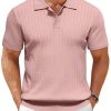 Men's Knit Polo Shirts Short Sleeve Ribbed Knitted Shirt Summer Lightweight Casual Golf Shirts