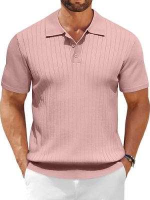Men's Knit Polo Shirts Short Sleeve Ribbed Knitted Shirt Summer Lightweight Casual Golf Shirts